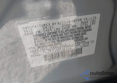 2021 Nissan Kicks Sv Xtronic Cvt z USA, uszkodzony, nr VIN 3N1CP5CV5ML545152